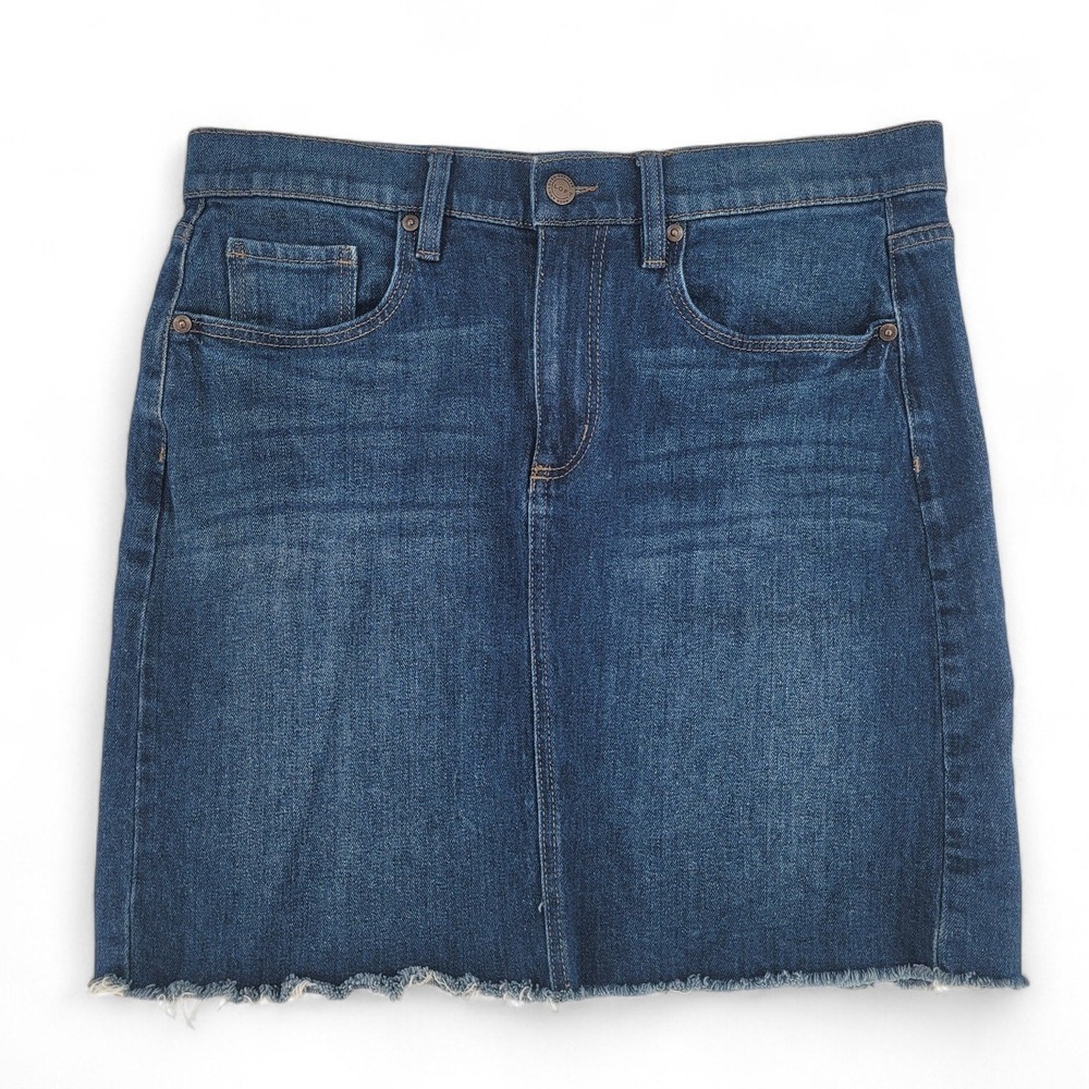 LOFT Women's 6 Denim Mini‎ Skirt Blue Cotton Blend Frayed Hem Casual Summer